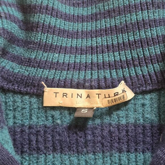 Trina Turk Striped Misty Half-Zip Pullover Sweater Sz Sm Navy - Picture 6 of 6